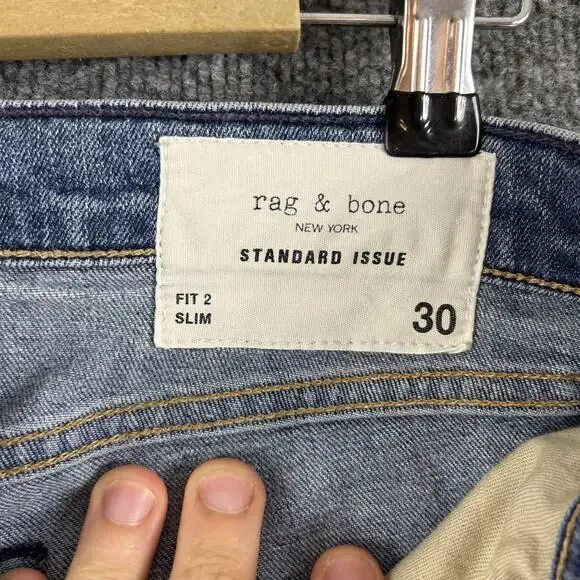 Rag Bone Jeans Mens 30 Fit 2 Slim Medium Wash Blue Stretch Denim Standard Issue - Picture 6 of 14